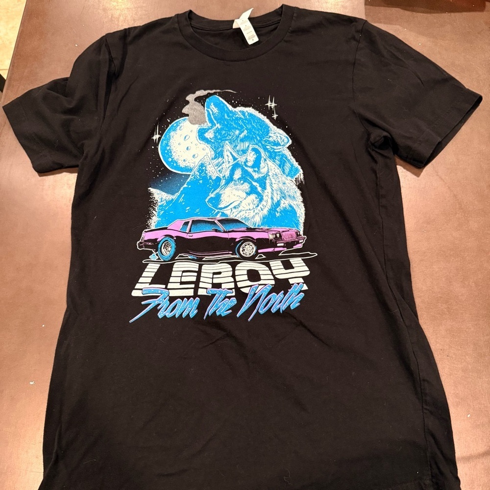 Leroy from the North Black Tee with Wolf and Car Design